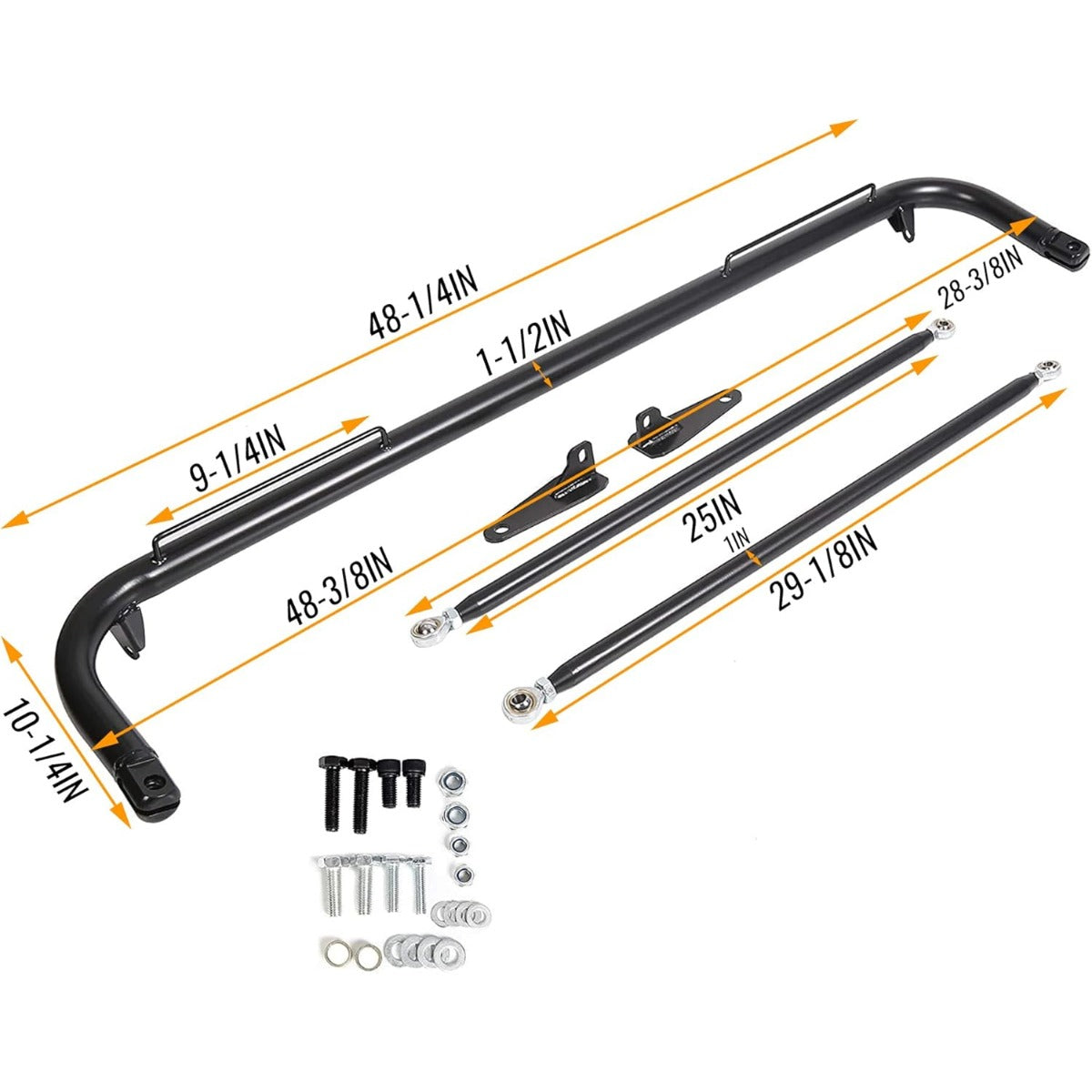 49 Inches Universal Iron Racing Safety Seat Belt Chassis Roll Harness Bar Rod Black Compatible with Ford Honda Mitsubishi and more, Works with All 4-Point, 5-Point and 6-Point Seat Belts LYAM-257-1