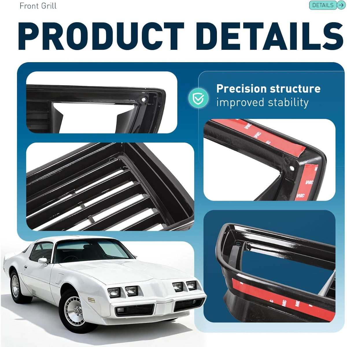 ALMULOO Grill 2Pcs Compatible with 1979-1981 Pontiac Firebird Trans Am Plastic(PP) Front Bumper Grille Black Replacement for 10010503 10010504