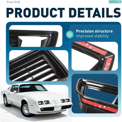ALMULOO Grill 2Pcs Compatible with 1979-1981 Pontiac Firebird Trans Am Plastic(PP) Front Bumper Grille Black Replacement for 10010503 10010504