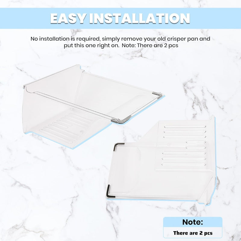 HECASA 2 Pack 240337103 Refrigerator Crisper Drawer Compatible with Kenmore Frigidaire Fridge Drawer Refrigerator Pan Shelf 240337102 240337105 240337107 240337108 240337109 Replacement Only LYOP-048X2