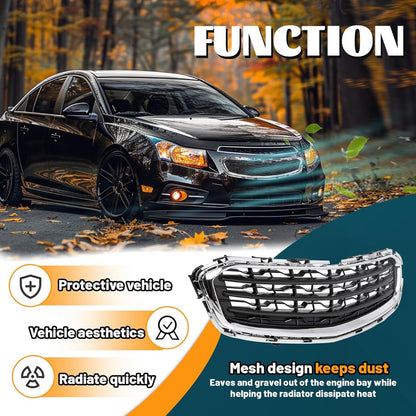 Bumper Center Grille Compatible with 2015 Chevy Cruze 2016 Chevrolet Cruze Limited Front Center Grill Replacement for GM1200728 95405770 Black with Chrome Molding