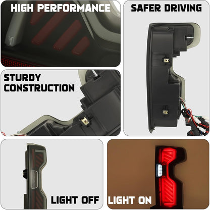 HECASA Full LED Tail Light Compatible with 2019-2023 Chevy Chevrolet Silverado 1500 2500HD 3500HD Pair Rear Brake Lamp DRL Left&Right Side Smoke Lens Black Housing Replacement for GM2800311 GM2801311