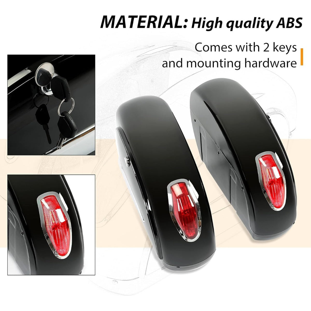 Motorcycle Saddlebags W/Lock & Lights 36L Pair for  Honda Yamaha Harley Sporster Softail Suzuki Kawasaki vulcan Universal Hard Saddle Bags Trunk Luggage w/Mounting Brackets Black