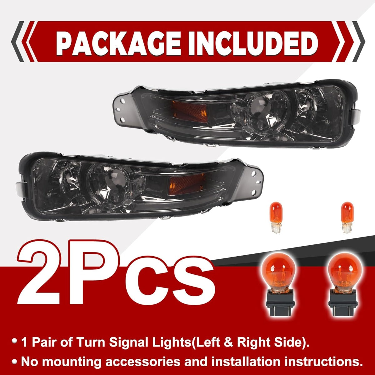 HECASA Pair Turn Signal Lights Compatible with 2005-2009 Ford Mustang Replacement for FO2521180 FO2520180 Front Bumper Lights Side Marker Lamps Plastic Left & Right Side Smoke Lens Chrome Housing