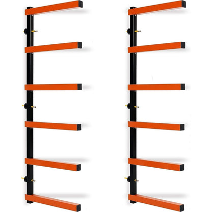 Lumber Rack Wall Mount Wood Organizer Lumber Organizer - Heavy Duty Metal 6 Levels Shelf Lumber Storage Rack Max 600 Lbs (1 Pack), Indoor & Outdoor Use - Orange LYA-077