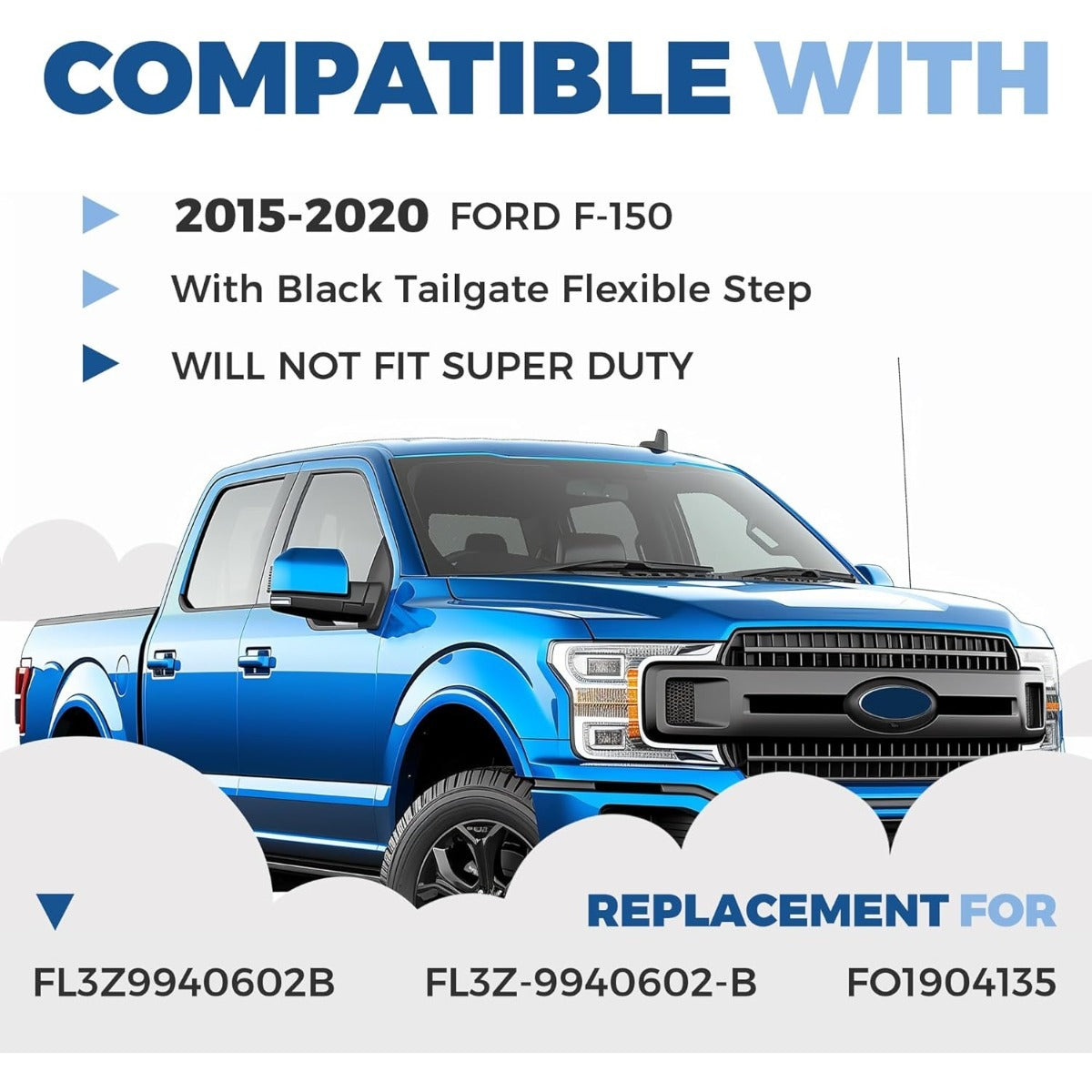 Center Tailgate Molding Trim Compatible with 2015-2020 Ford F150 F-150 Replacement for FL3Z9940602B FO1904135 Flexible Flex Step Cap Top Trim Protector Cover w/Release Button