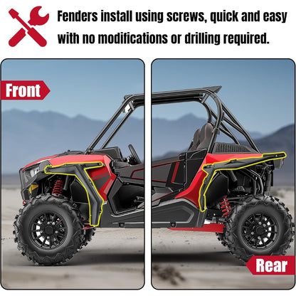 HECASA Fender Flare Compatible with 2014+ Polaris RZR XP/XP 4 Turbo/Turbo S Mud Guards Full Set Front & Rear Black