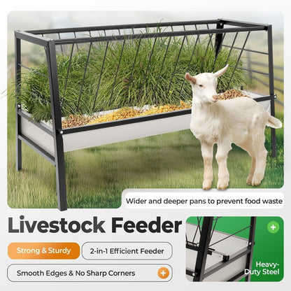 Pasture Hay Feeder 2 in 1 55 Gallon Livestock Feed Trough with 22