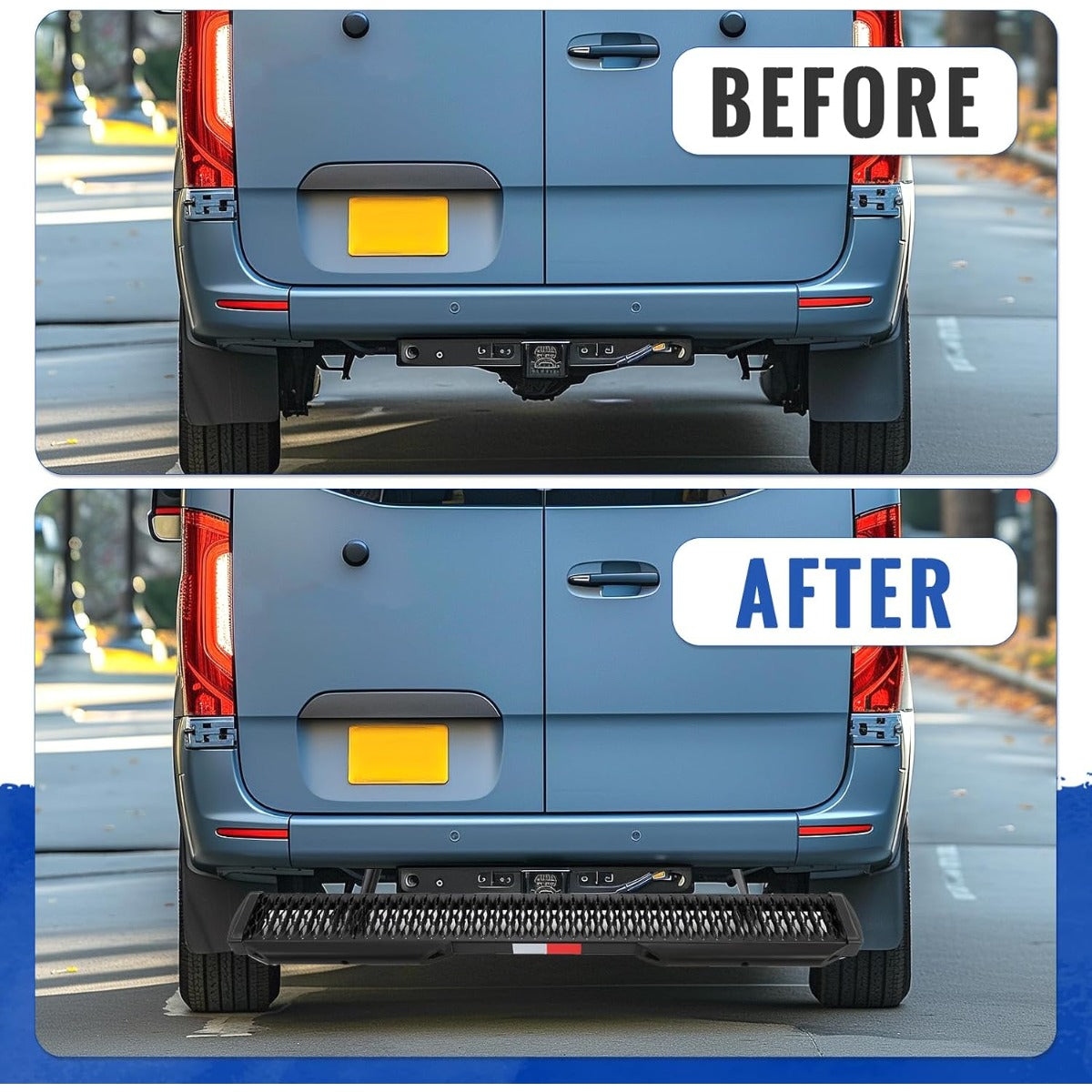 7" Rear Grip Step Compatible with 2007-2023 Mercedes-Benz Sprinter 1500 2500 Rear Step Bar Side Steps Running Board w/Dock Bumper & Reflective Tape Black Steel