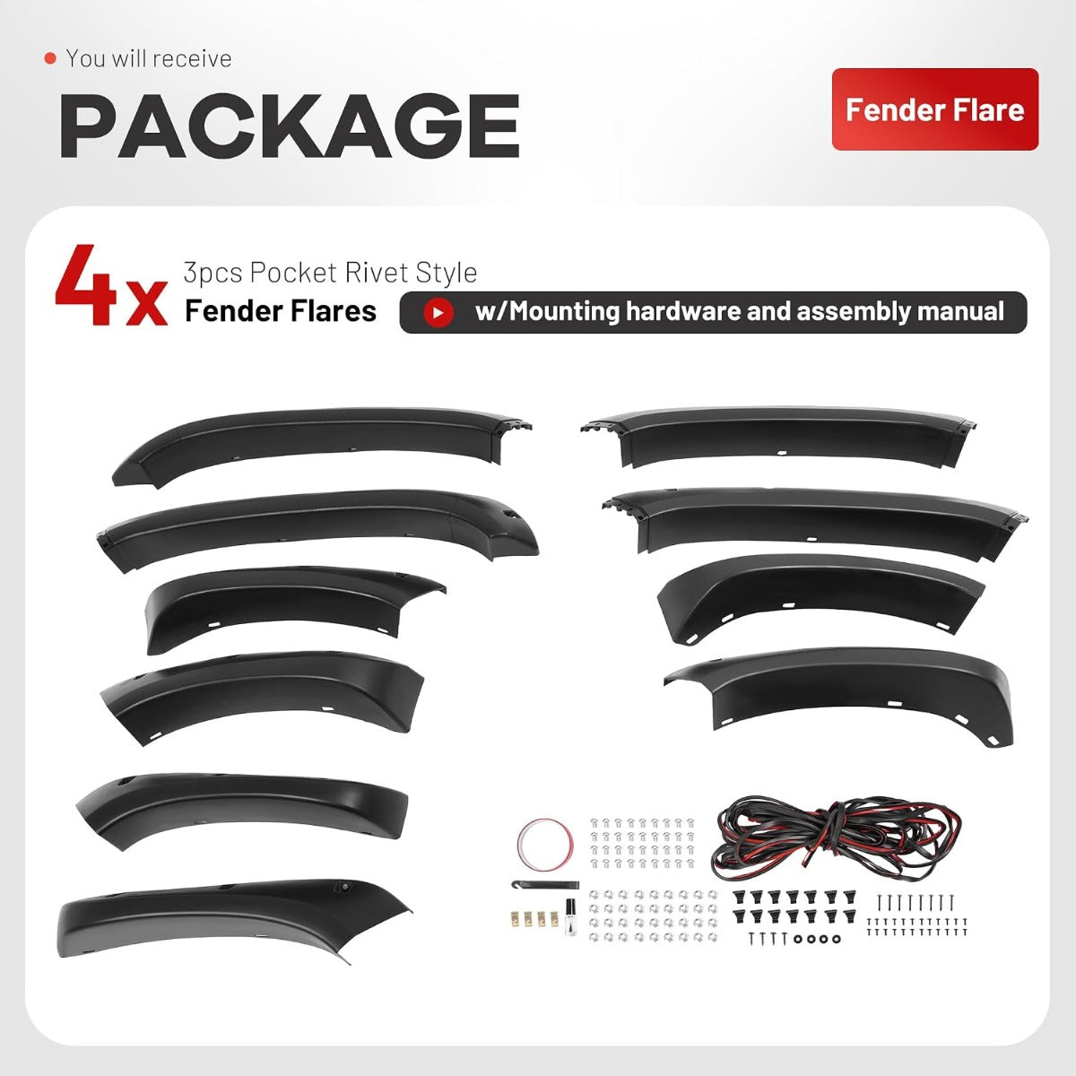 4Pcs Fender Flares Compatible with 1994-2001 Dodge Ram 1500 2500 3500 Wheel Arch Covers Plastic(PP) Textured Black