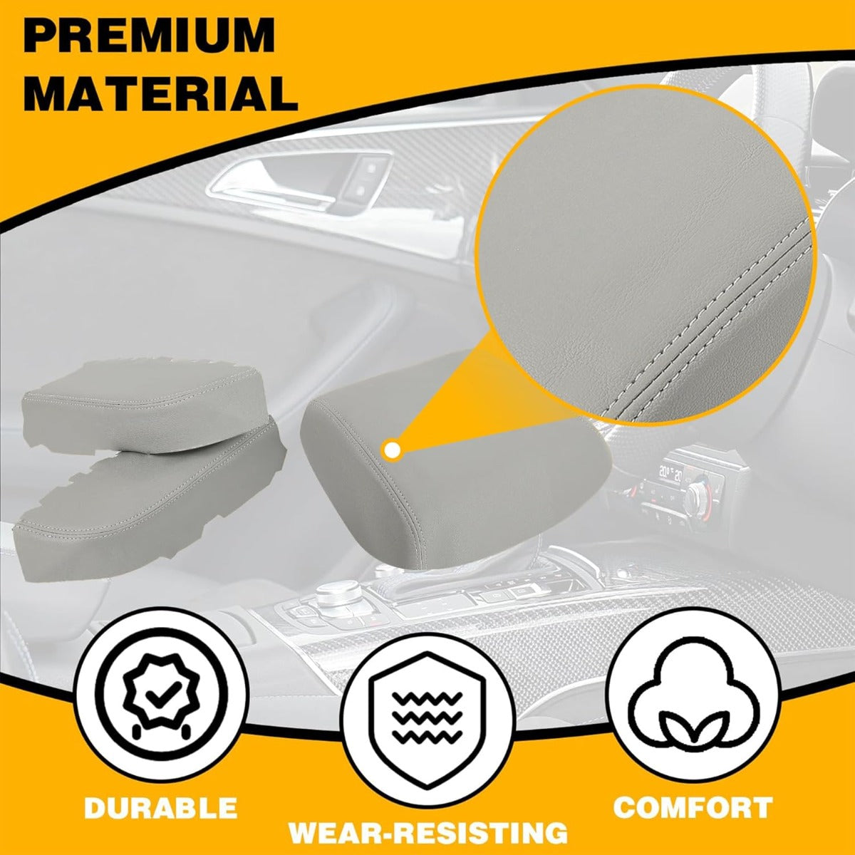 KUAFU Center Console Armrest Cover & Door Armrest Cover Compatible with 2009-2015 Honda Pilot Console Lid Cover Front Door Panel Armrest Cover - Gray
