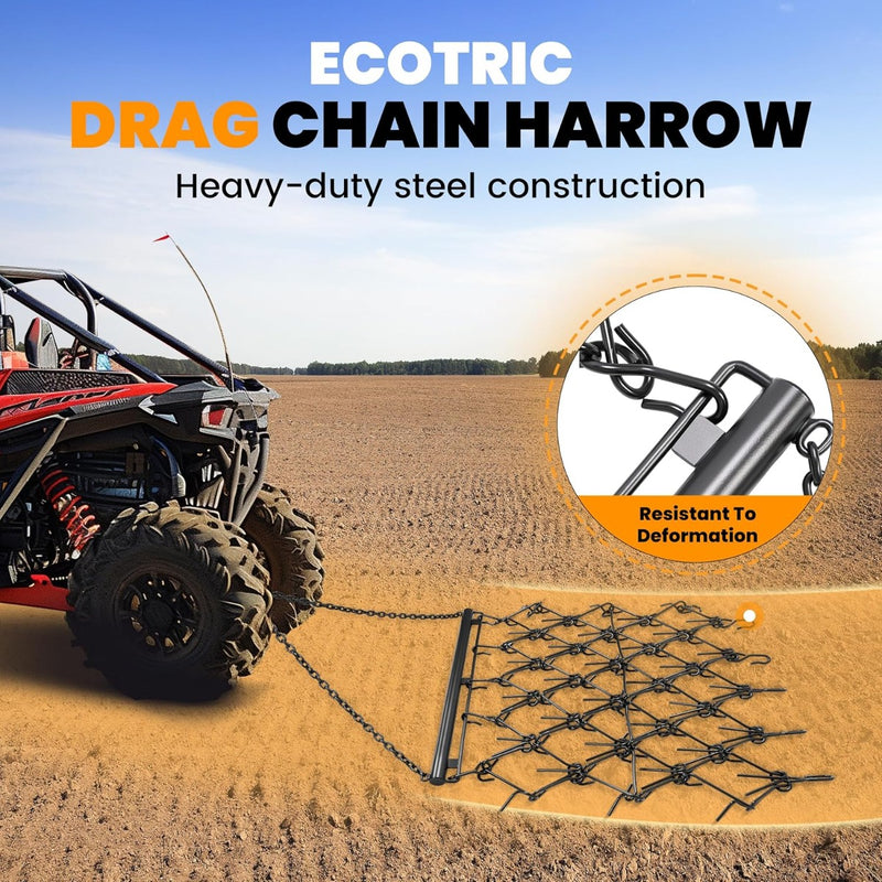 Drag Chain Harrow 4'W x 4'L Durable Compatible with ATV UTV Lawn Garden Tractor for Leveling Garden Towing Ring Powder Coated