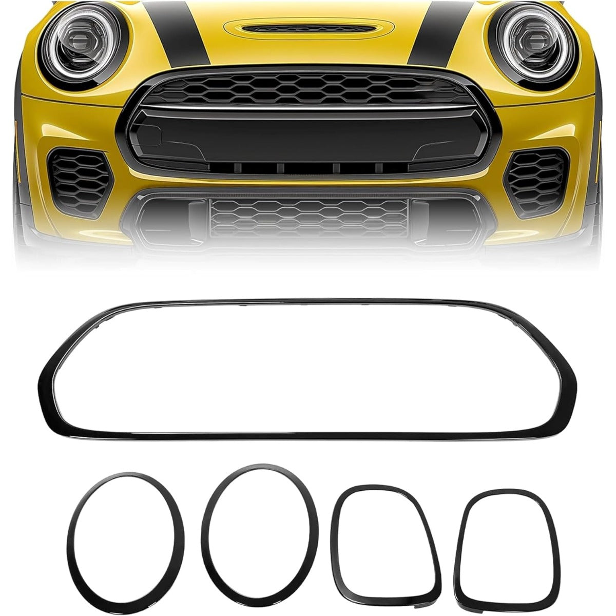 HECASA Head & Tail Light Bezel & Grille Molding Compatible with 2014-2024 Mini Cooper S F55 F56 F57 Models Front Headlamp Tail Lamp Grill Surround Trim Driver & Passenger Side Plastic(ABS)