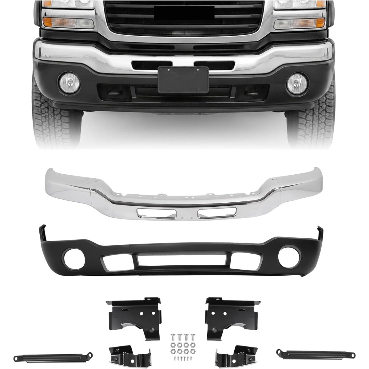 KUAFU Bumper Face Bar+Bumper Cover Compatible with Sierra