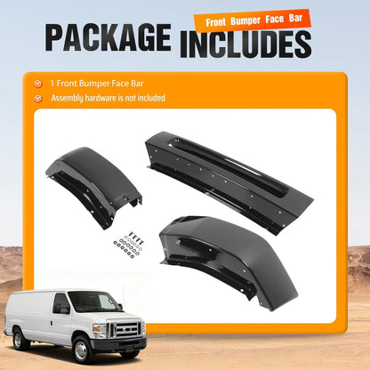 ALMULOO Front Bumper Face Bar Compatible with 2008-2014 Ford E-150/Ford E-250 and 2008-2019 Ford E-350 Super Duty/E-450 Super Duty Replace 8C2Z17757APTM FO1002409 Steel Powder Coated Black