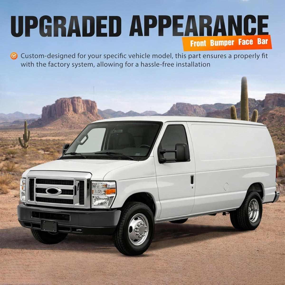 ALMULOO Front Bumper Face Bar Compatible with 2008-2014 Ford E-150/Ford E-250 and 2008-2019 Ford E-350 Super Duty/E-450 Super Duty Replace 8C2Z17757APTM FO1002409 Steel Powder Coated Black
