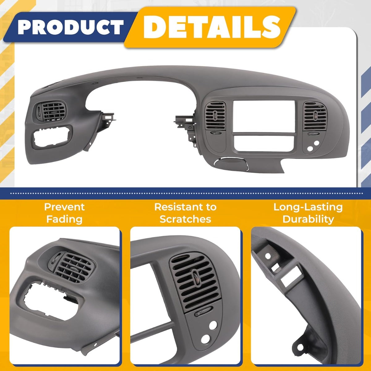 Dash Pad Bezel & Center Dash Radio Bezel Compatible with 1997-2003 Ford F150 Expedition Painted w/Air Vent ABS Plastic (Gary) Not Compatible with 4WD