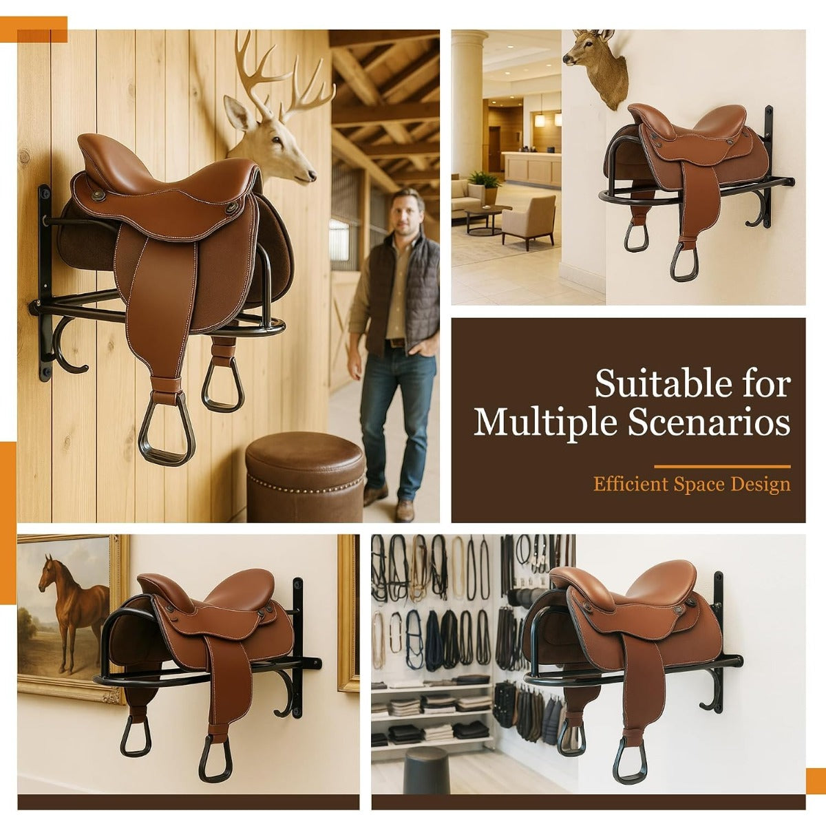 4Pcs Saddle Rack Wall Mounted 22.3 x 11.1 x 8.6 Inch for Horse | Enthusiast, Heavy-Duty Saddle Rack Stand for English and Western Style Saddle Pad Rack, Horse Tack Storage