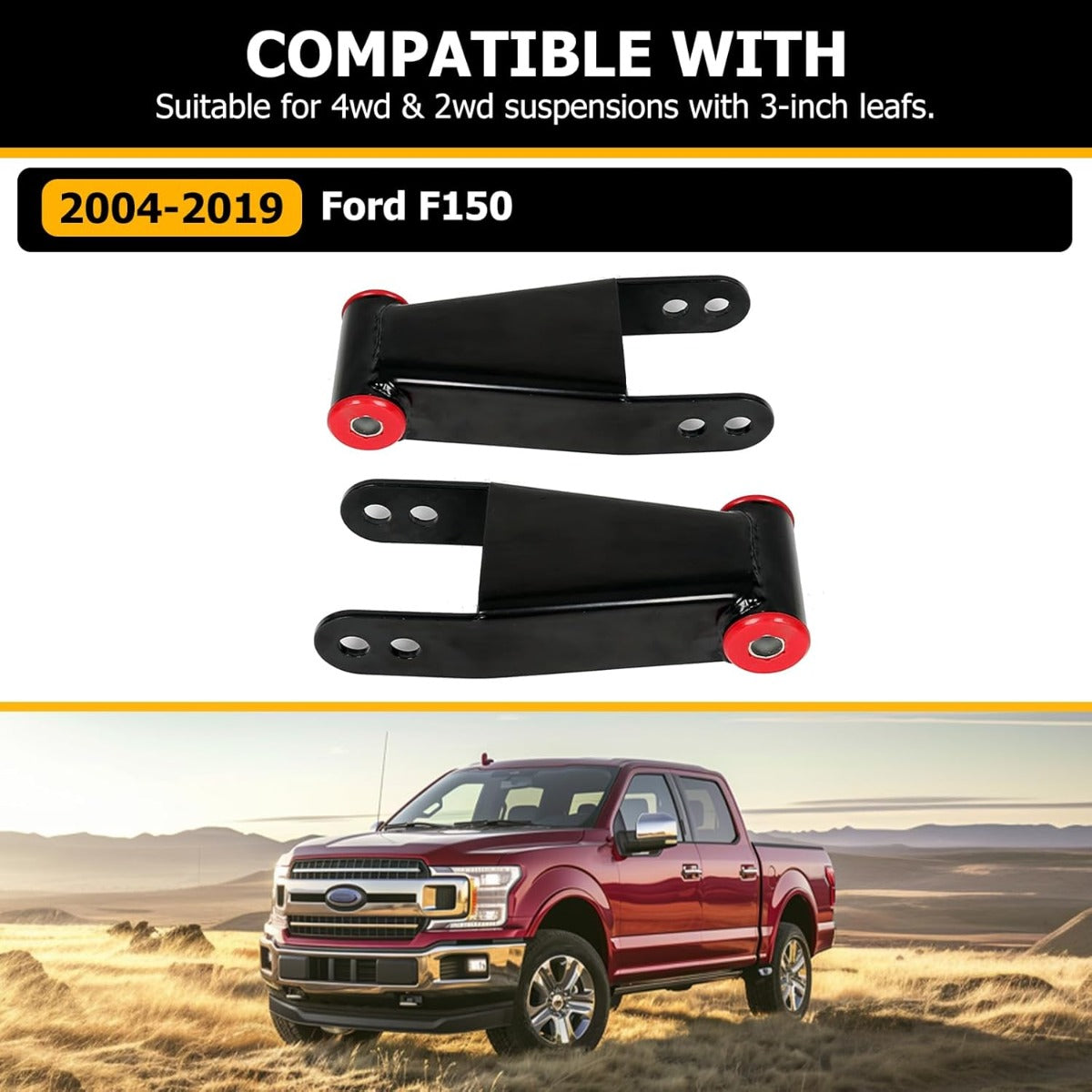 2-3 inch Rear Drop Lowering Leveling Shackles Compatible with Ford F150 2004-2014 2WD 4WD Adjustable