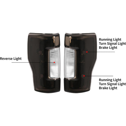 HECASA Pair Tail Light Compatible with 2017-2019 Ford F250 F350 F450 Super Duty Pickup Truck Replacement for FO2800256 FO2801256 Tail Rear Lamp w/o Blind Spot Smoke Lens Chrome Housing LH&RH