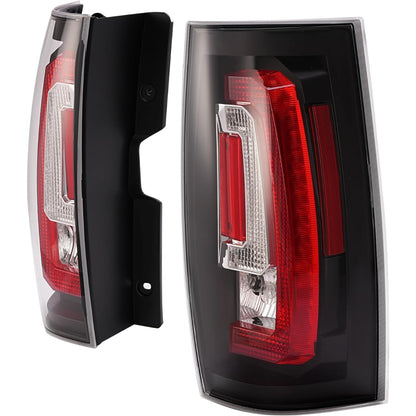 HECASA Pair LED Tail Lights Compatible with 2007-2014 Chevy Chevrolet Suburban Tahoe GMC Yukon/Yukon XL Taillight Rear Brake Lamp w/C-Shape LED Tube Bar Clear Lens Black Housing Left&Right Side