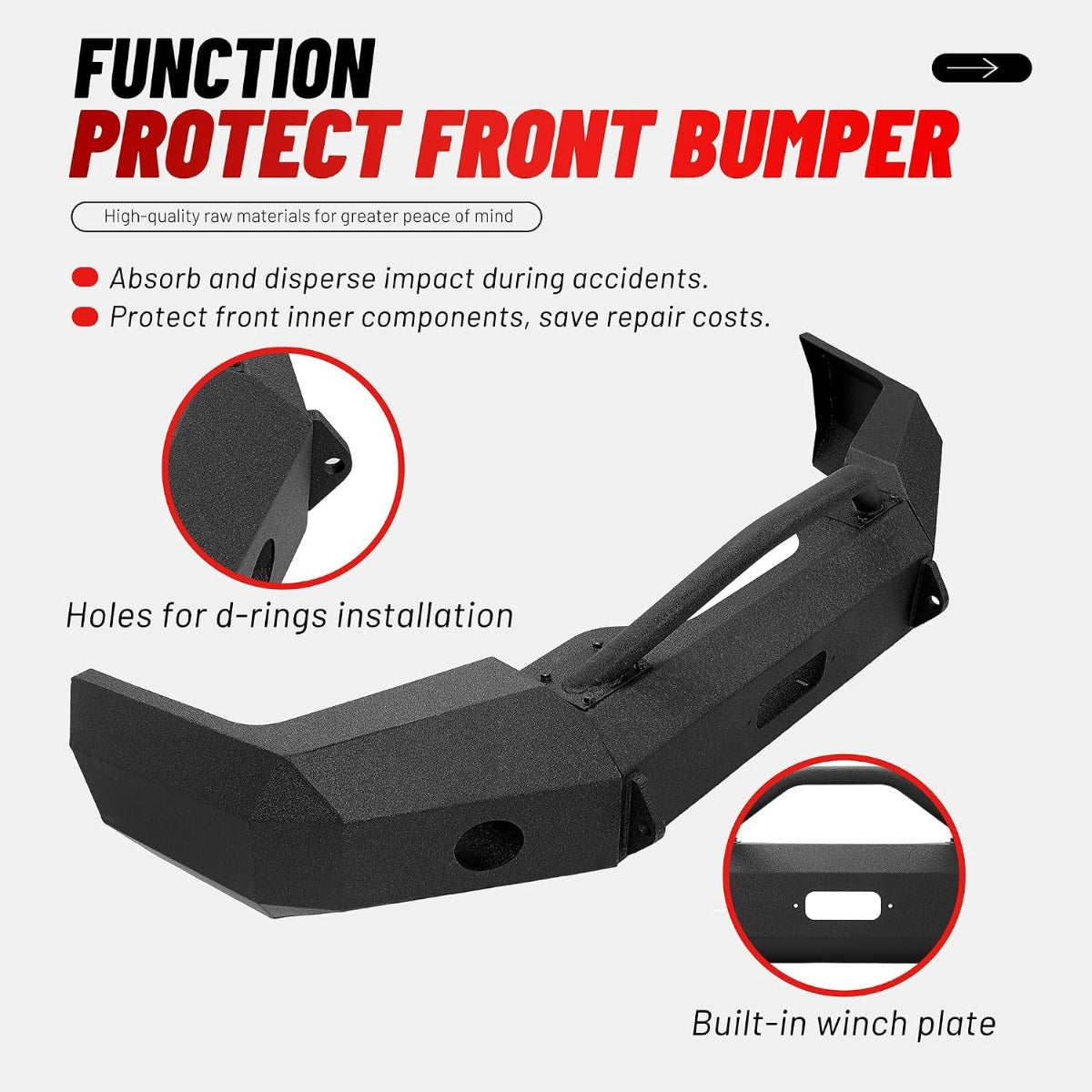 ALMULOO Front Bumper Compatible with 2003-2006 Chevy Chevrolet Silverado 1500 Powder Coated Steel (2 Packages)
