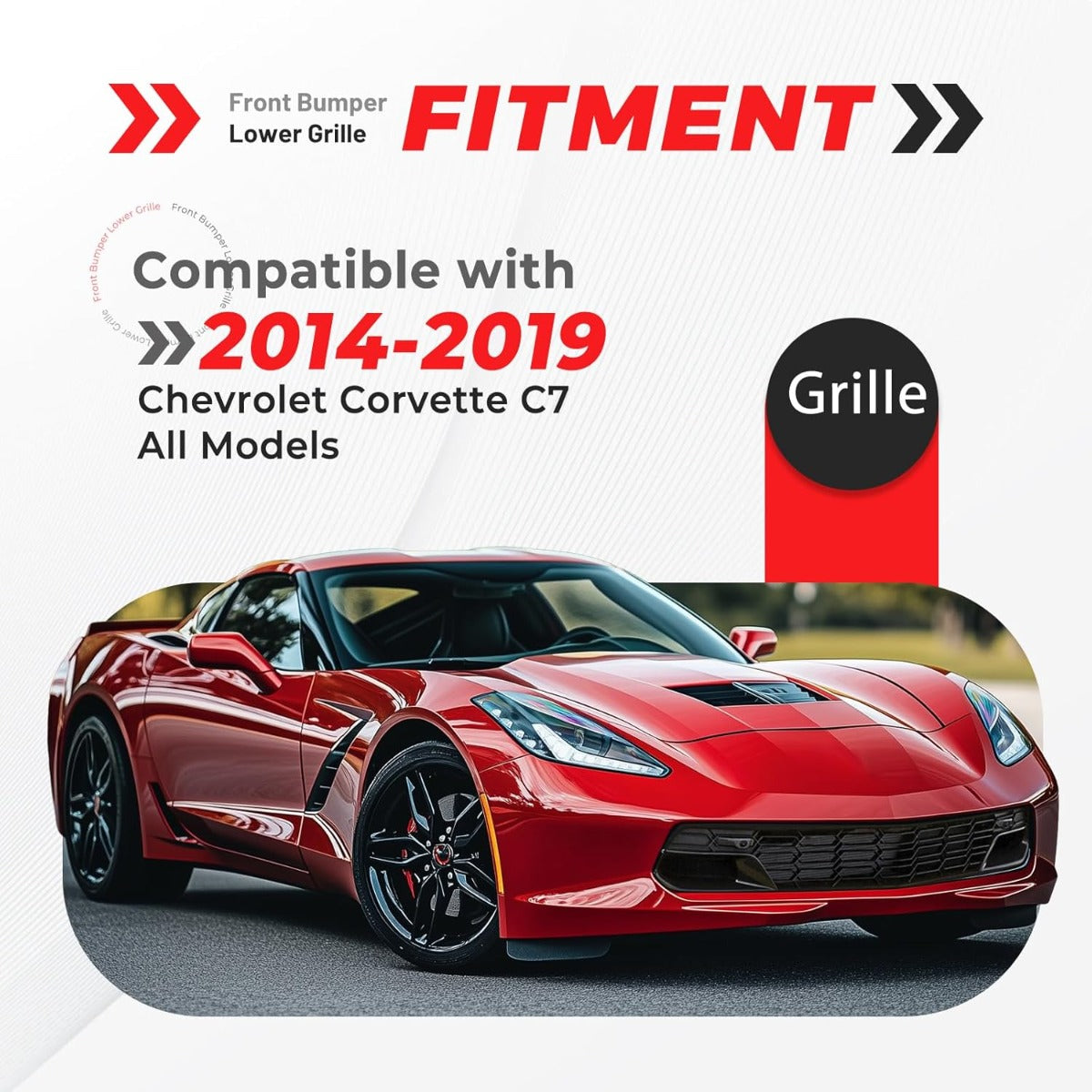 Front Bumper Lower Grille Compatible with 2014-2019 Chevrolet Corvette C7 All Models Z06 Style w/o Front Camera Bracket Painted Glossy Black