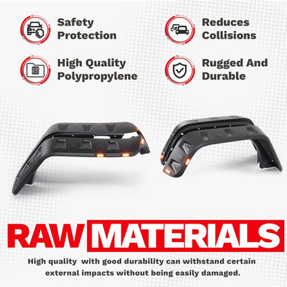 Fender Flares w/LED Side Maker Compatible with 2007-2018 Jeep JK Wrangler 2/4 Door Model Unlimited Rubicon Unlimited, Pocket-Riveted Style Smooth Matte Black Wheel Flares Cover 4Pcs LYAP-197