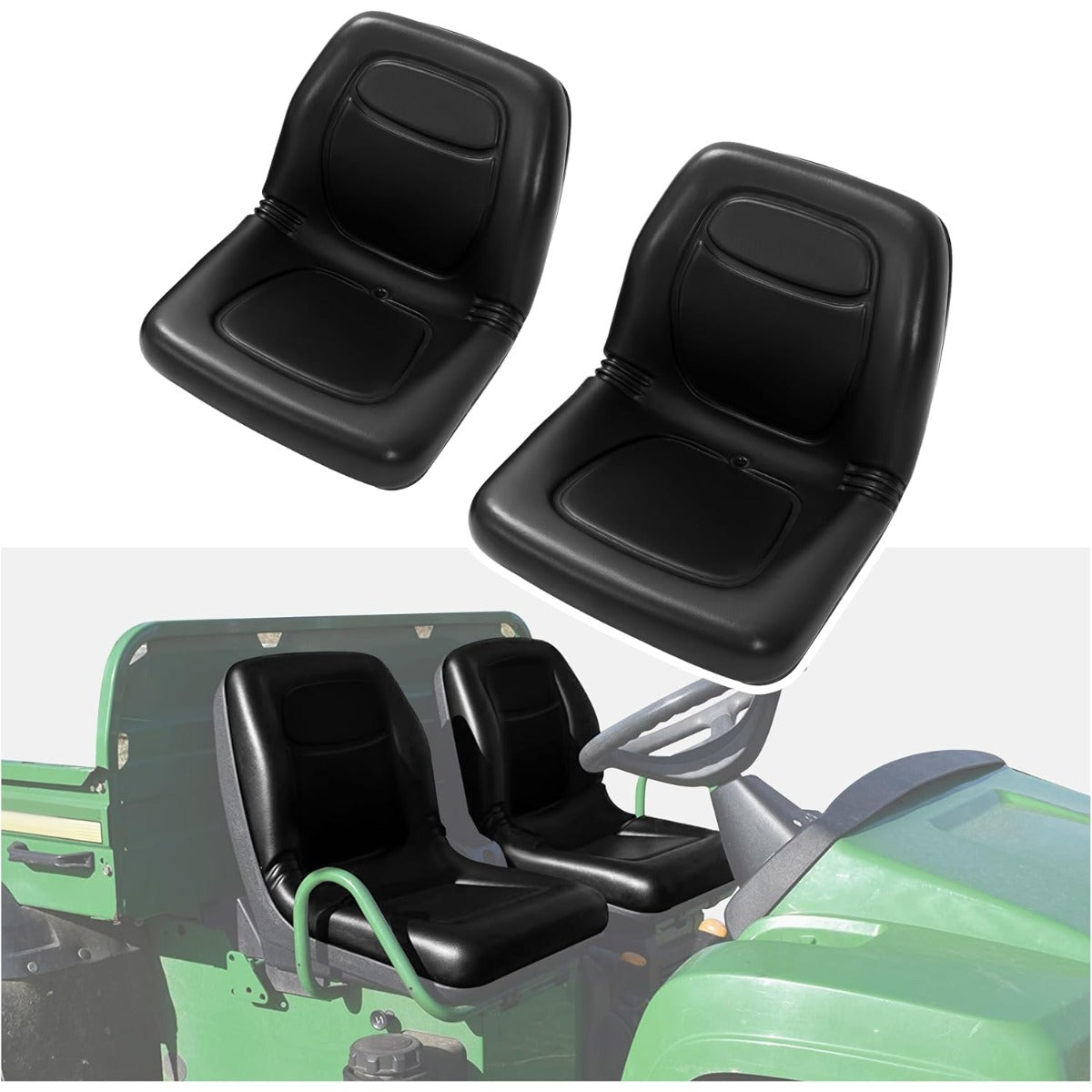 Pair Tractor Black Seat Compatible with John Deere Gator 4X2HPX 4X4HPX XUV 620i XUV 850D 2PCS Plastic (PU)