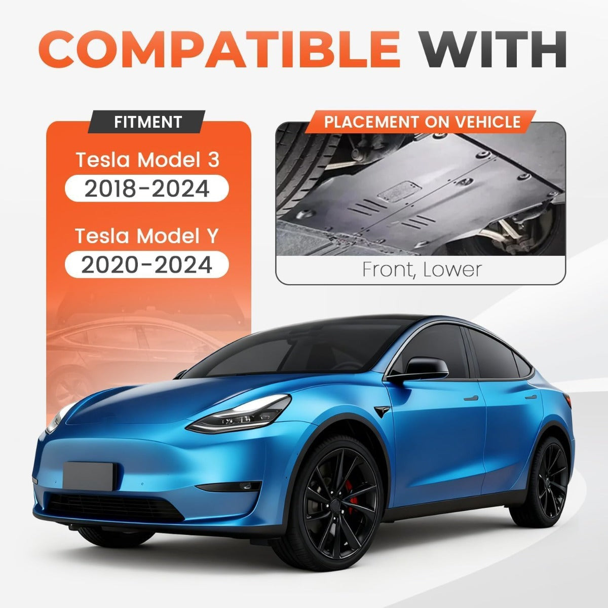 Front Skid Plate Compatible with 2018-2024 Tesla Model 3 & 2020-2024 Model Y Under Engine Guard Plate Cover Lightweight Aluminum Powder Coated