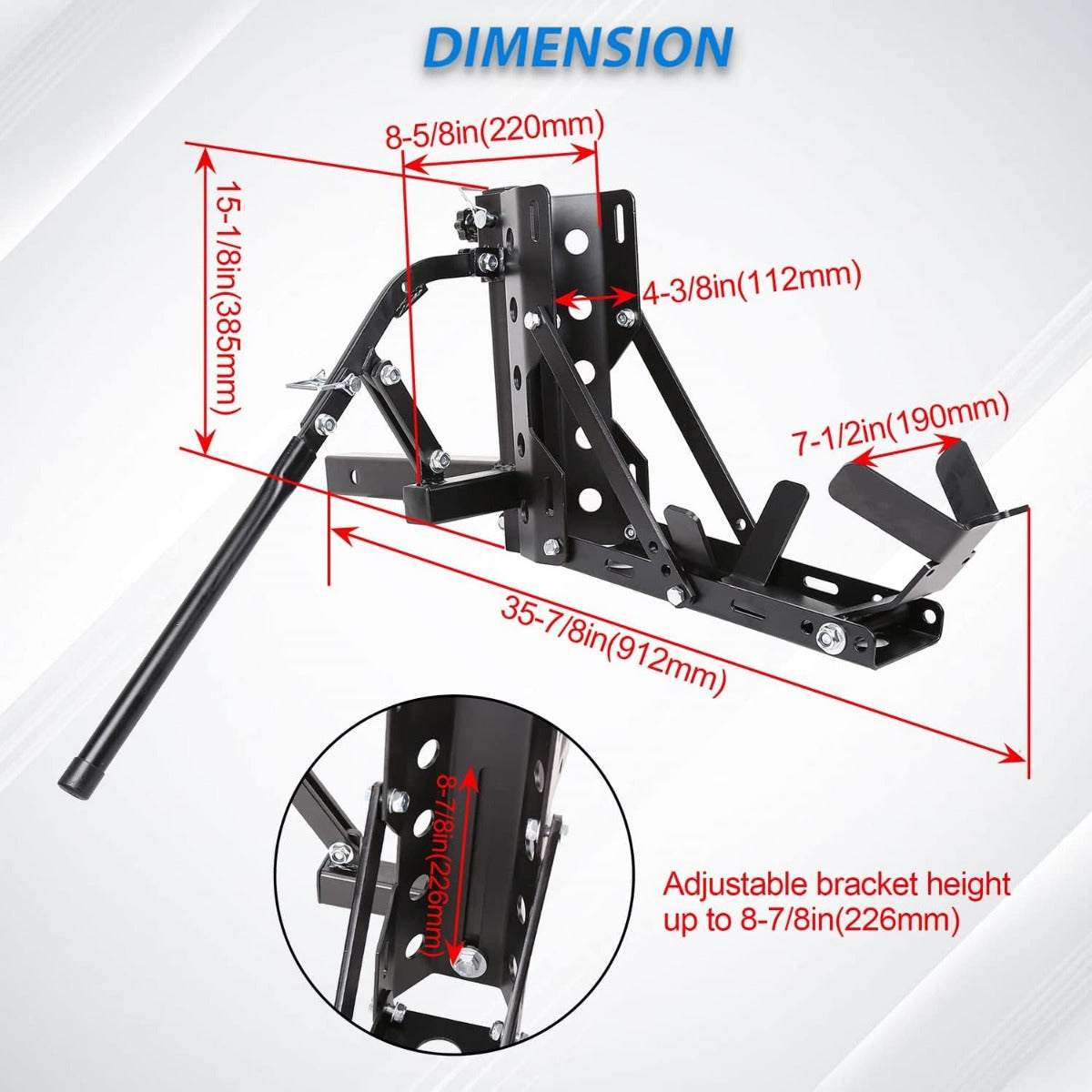 800LBS Motorcycle Trailer Hitch Scooter Hauler Mount Rack 2 Inches Motorcycle Tow Carrier Receiver Heavy Duty Steel LYA-043
