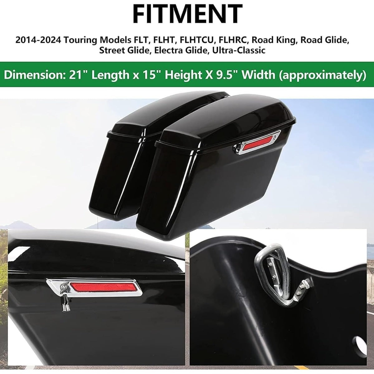 Hard Saddlebags Saddle Bags W/Latch Kit for 2014-UP Harley Davidson Touring Models Road King Street Glide Ultra Electra Glide FLT FLHT FLTRX FLHR