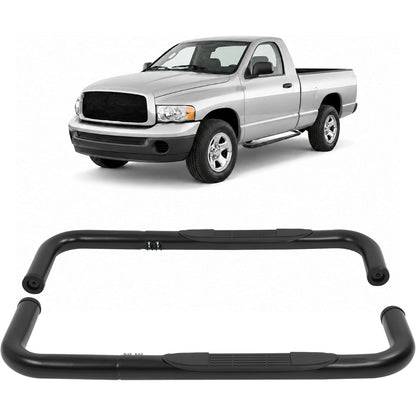 Pair Side Steps Compatible with 1994-2002 Dodge Ram 1500 2500 3500 Regular/Standard Cab Running Boards Step Bars Steel+Plastic Powder Coated Black Left + Right Side
