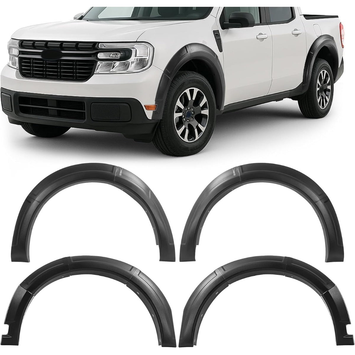 4 Set Fender Flares Compatible with 2022-2025 Ford Maverick Crew Cab, 3Pieces Per Fender Flares Plastic(PP) Textured Black Wheel Eyebrow Fender Trim