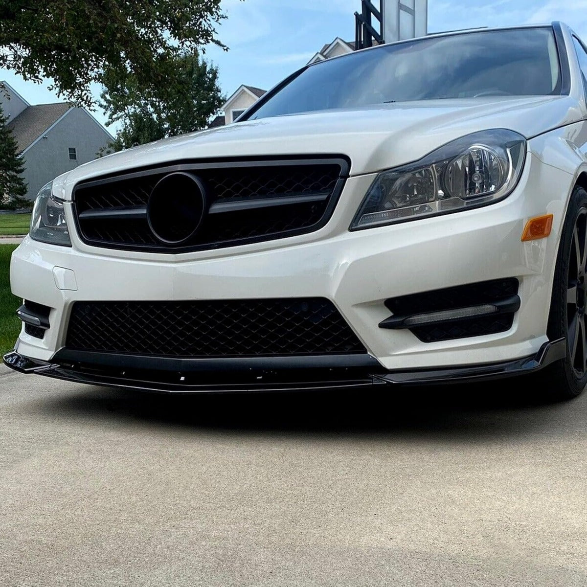 KUAFU 3Pcs Front Bumper Lip Splitter Compatible with 2012-2014 Mercedes Benz W204 C180 C200 C220 C250 C300 Sport Models Under Chin Spoiler Air Dam (Black)