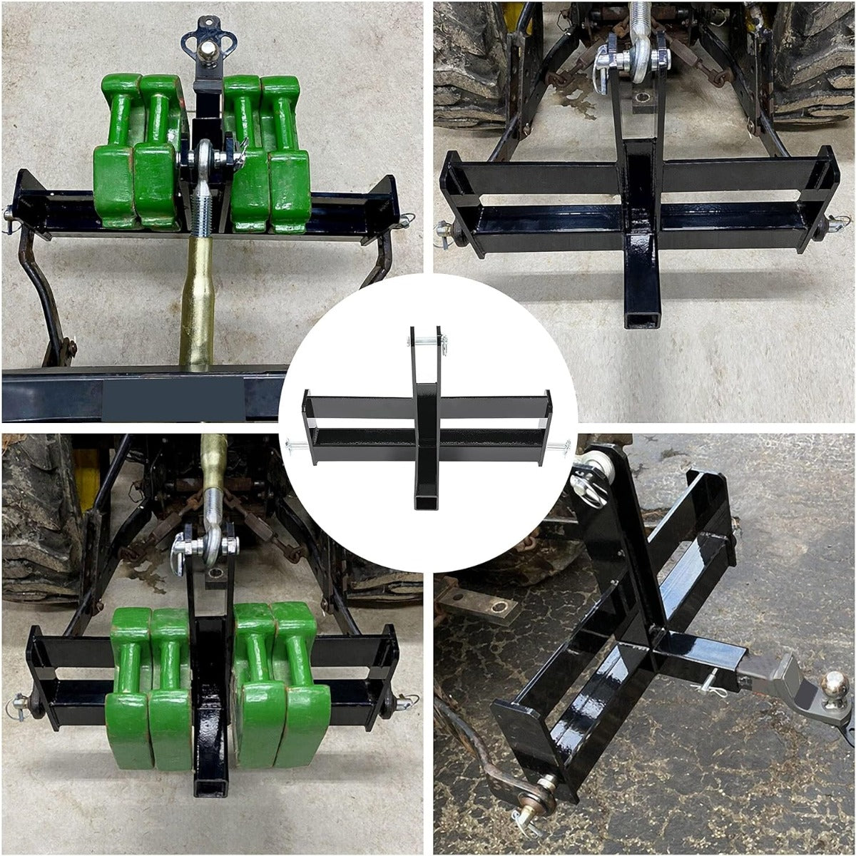 3 Point Trailer Hitch with 2 Inches Receiver Compatible with Category 1 Tractors Receiver Brackets Tractor Drawbar Suitcase Weight Bracket Black