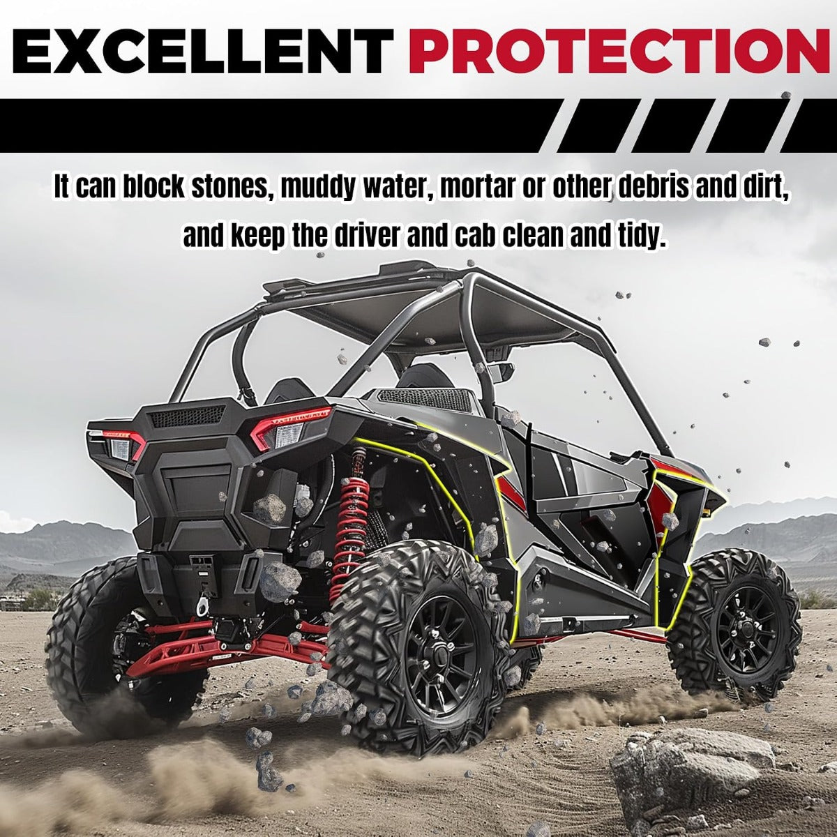 HECASA Fender Flare Compatible with 2014+ Polaris RZR XP/XP 4 Turbo/Turbo S Mud Guards Full Set Front & Rear Black
