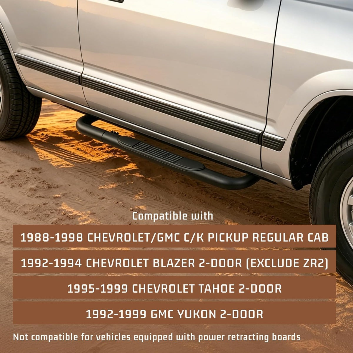 ALMULOO Pair Side Steps Compatible with 1988-1998 Chevy Chevrolet/GMC C/K Pickup Blazer Tahoe Yukon 2-Door Regular Cab Running Boards Step Bars Steel+Plastic Powder Coated Black Left + Right Side