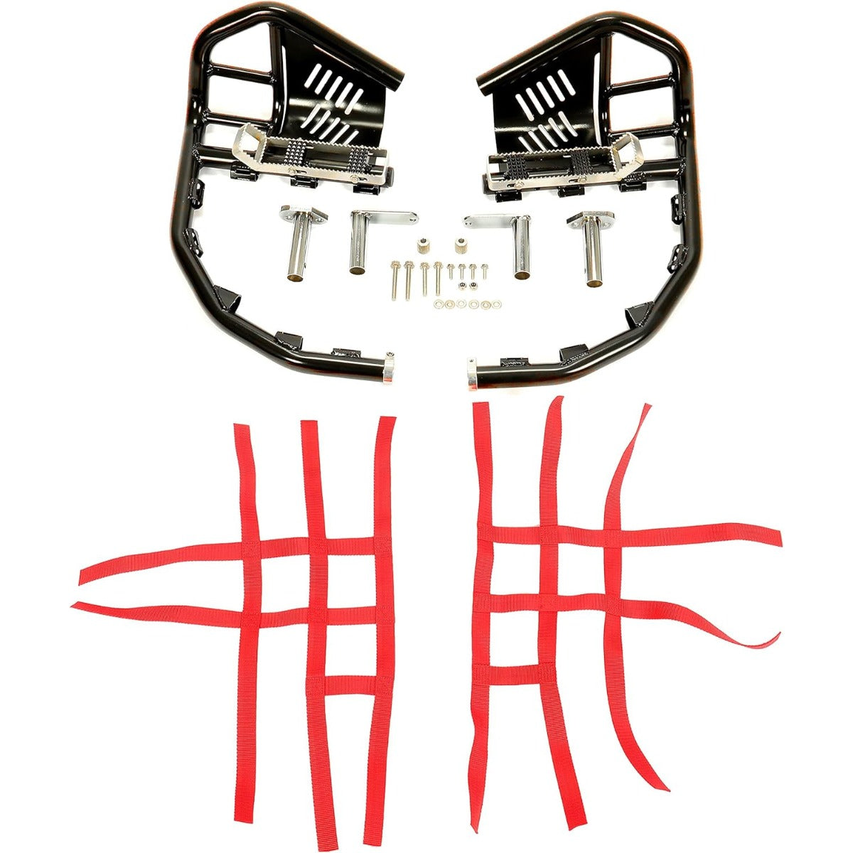 Nerf Bars Foot Pegs Compatible with Honda Sportrax 400 TRX 400EX 400X All Years (Black Nerfs & Red Nets)