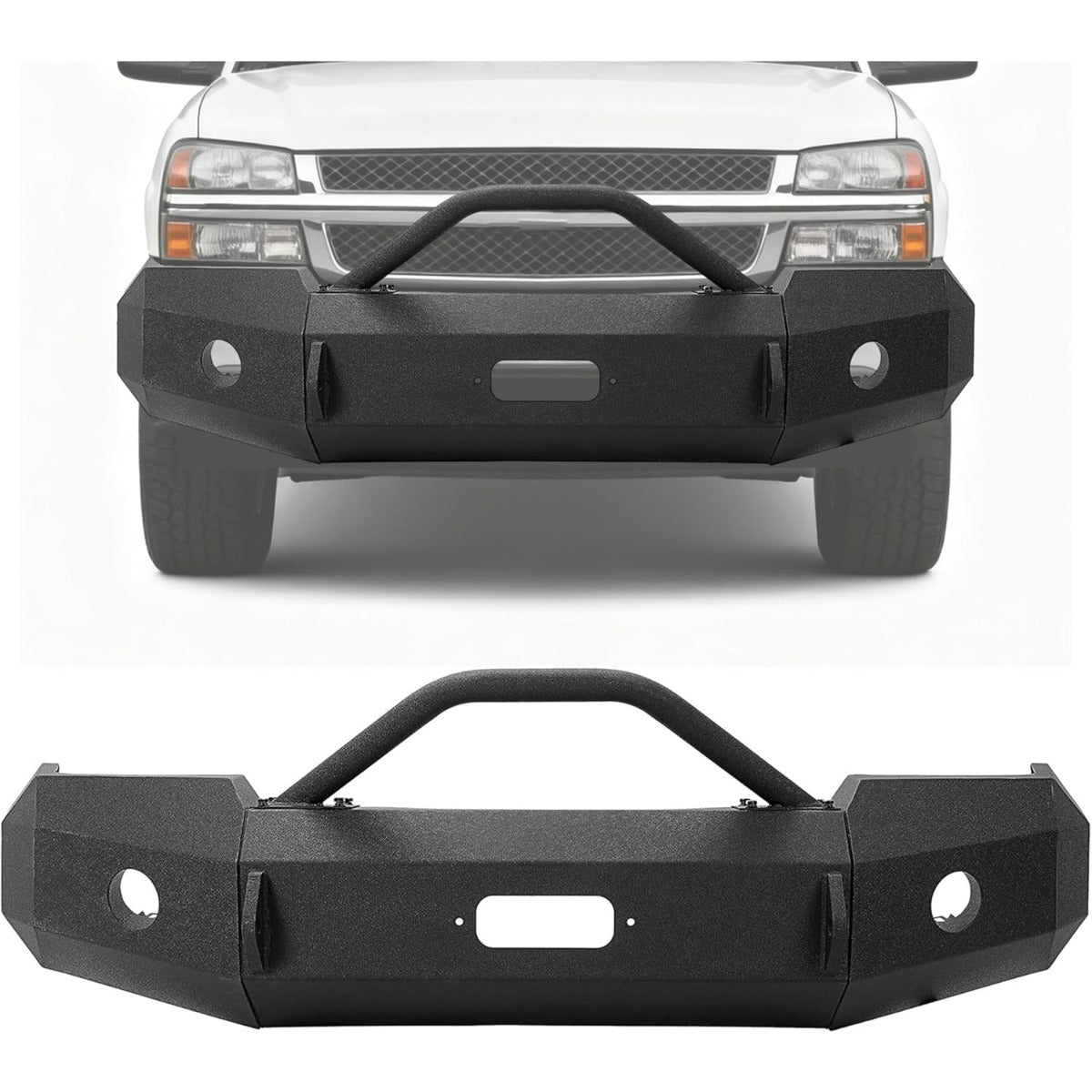 ALMULOO Front Bumper Compatible with 2003-2006 Chevy Chevrolet Silverado 1500 Powder Coated Steel (2 Packages)