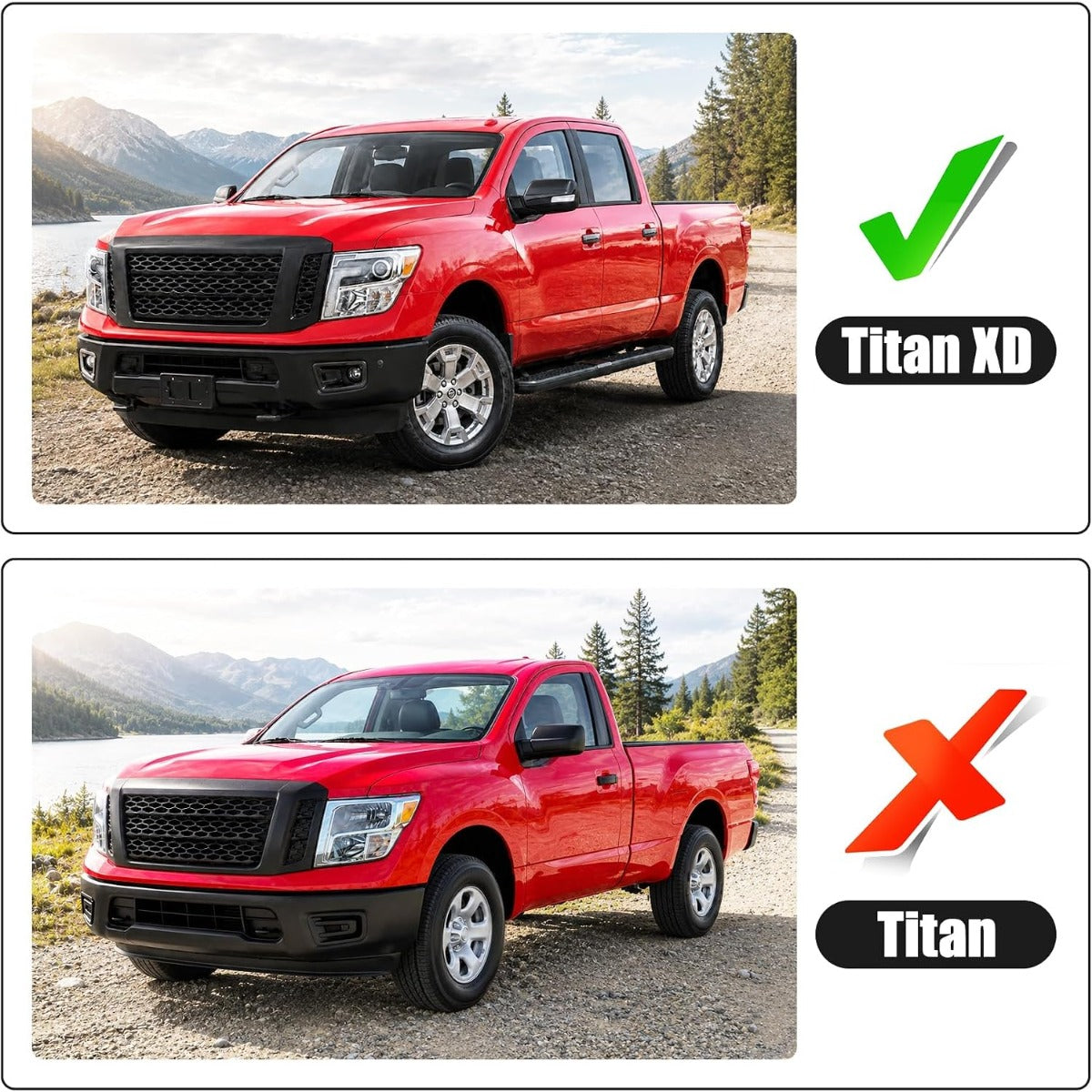 ALMULOO Front Bumper Grille Grill Compatible with 2017-2019 Nissan Titan XD Matte Black Painted