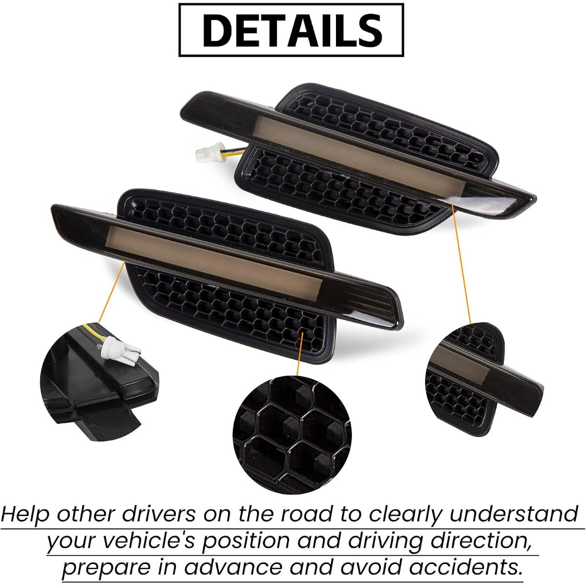 ECOTRIC Front Fender Side Marker Lights Compatible with 2008 2009 Pontiac G8 Turn Signal Light Amber Led Smoked Lens 2 Pcs