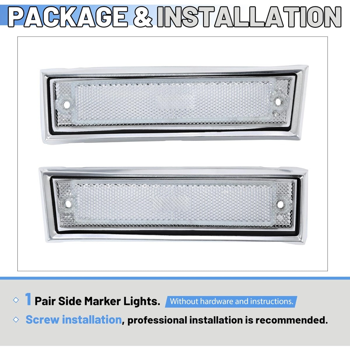 KUAFU Front Fender Side Marker Light Compatible with 1981-1991 Chevy/GMC C/K Series/Suburban/Blazer/Jimmy Replace for GM2551107 GM2550115 915558 915557 18120166 18120066 Bumper Side Lamp Clear Lens