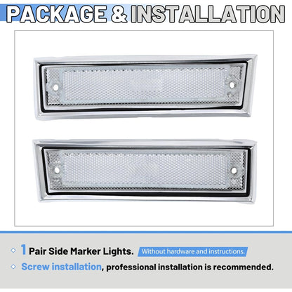 KUAFU Front Fender Side Marker Light Compatible with 1981-1991 Chevy/GMC C/K Series/Suburban/Blazer/Jimmy Replace for GM2551107 GM2550115 915558 915557 18120166 18120066 Bumper Side Lamp Clear Lens