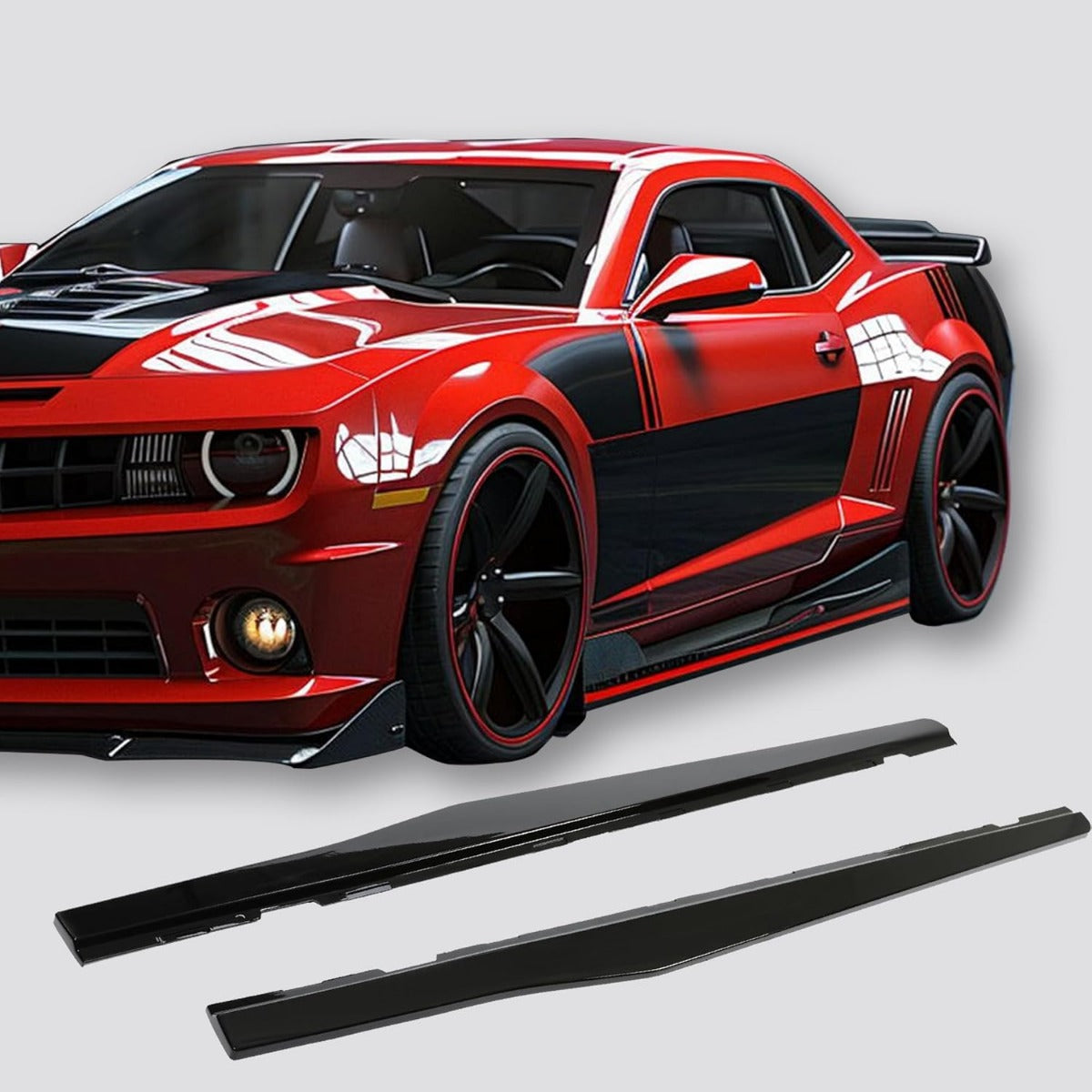 Side Skirts Compatible with 2010-2015 Chevy Camaro LT LS SS Model Rocker Panels Guard Extension Body Kit PP - Glossy Black LYAP-722-1