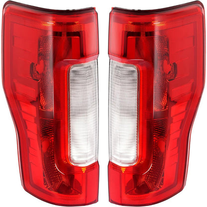 ECOTRIC Pair Tail Light Halogen Compatible with 2017-2019 Ford F250 F350 F450 Super Duty Pickup Rear Taillight Lamp Replacement for FO2800256 FO2801256 Clear Red Lens+Chrome Housing Left&Right Side