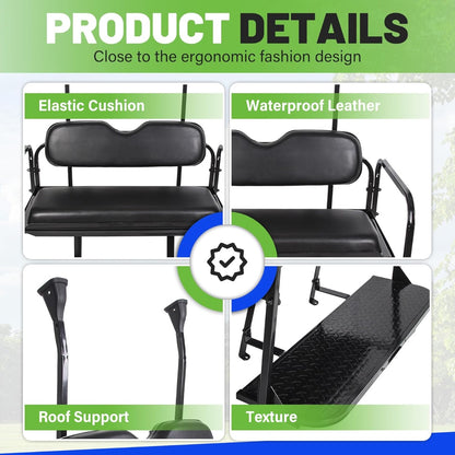 Flip Folding Rear Back Seat Kit Compatible with 2004 and Up Club Car Precedent/Tempo/Onward Gas or Electric Models Golf Cart Flip Rear Seat Kit Fold Down Black LYA-098SA+LYA-098SB