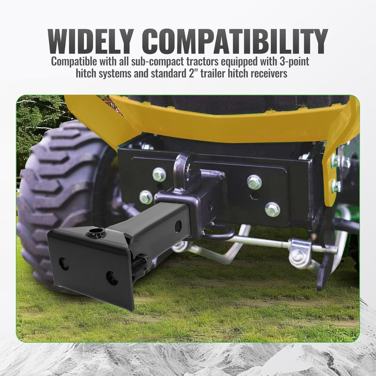 Sleeve Hitch Adapter for 2 Inches Receiver Compatible with 3-Point Hitch Sub-Compact Tractor Steel Lawn Garden Farm Tractor Hitch Adapter Black