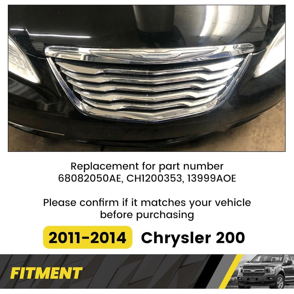 Front Bumper Grill Compatible with 2011-2014 Chrysler 200 CH1200353 68082050AE 13999AOE Chrome Radiator Hood Grille ABS Plastic