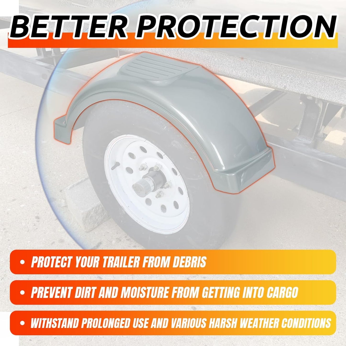 Single AXLE Trailer FENDERS 13 Inches Wheels Tires (Set of 2)